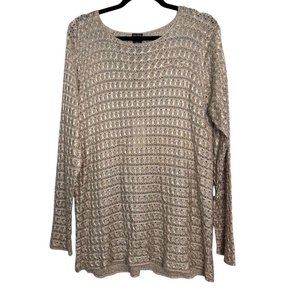 Eileen Fisher Rayon Metallic Woven Long Sleeve Top Shirt Blouse Large NEW